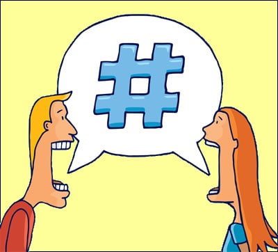 Twitter Mistakes to Avoid - couple communicating with hashtag