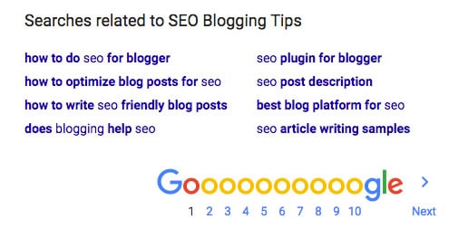 SEO blogging tips - Use Google for long tail keyword suggestions.