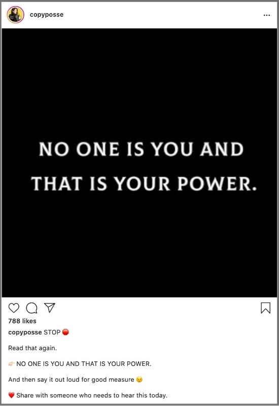 Instagram @copyposse account quote