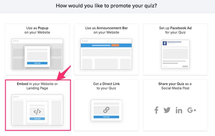 Interact quiz promotion options