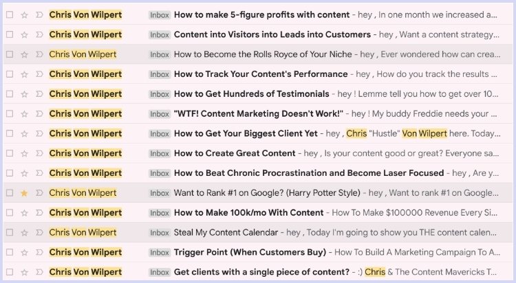 email subject lines - copywriting example from Content Mavericks