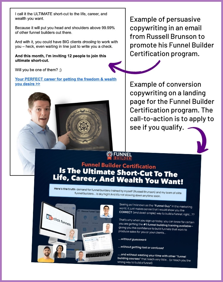 Conversion copywriting example from Russell Brunson